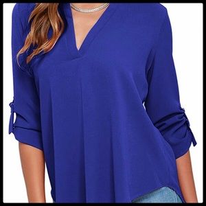 Chiffon V-Neck Cuffed Sleeve Blouse